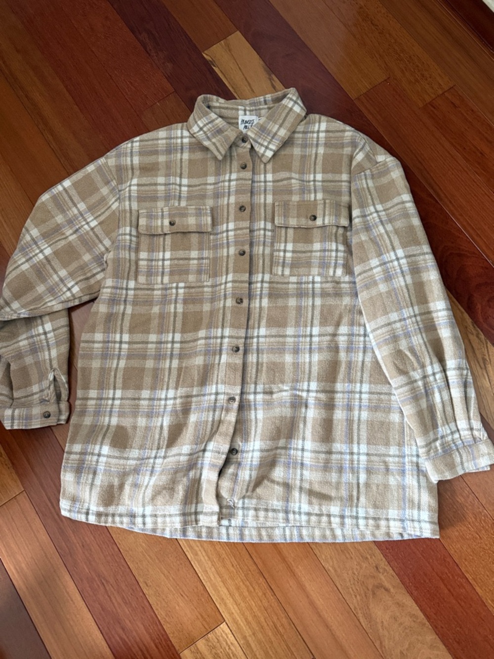 Princess Polly Tan and Cream Plaid Shacket